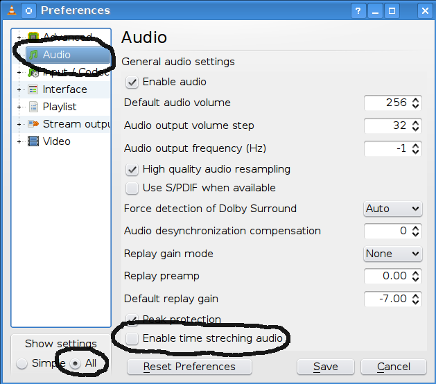 VLC audio preferences